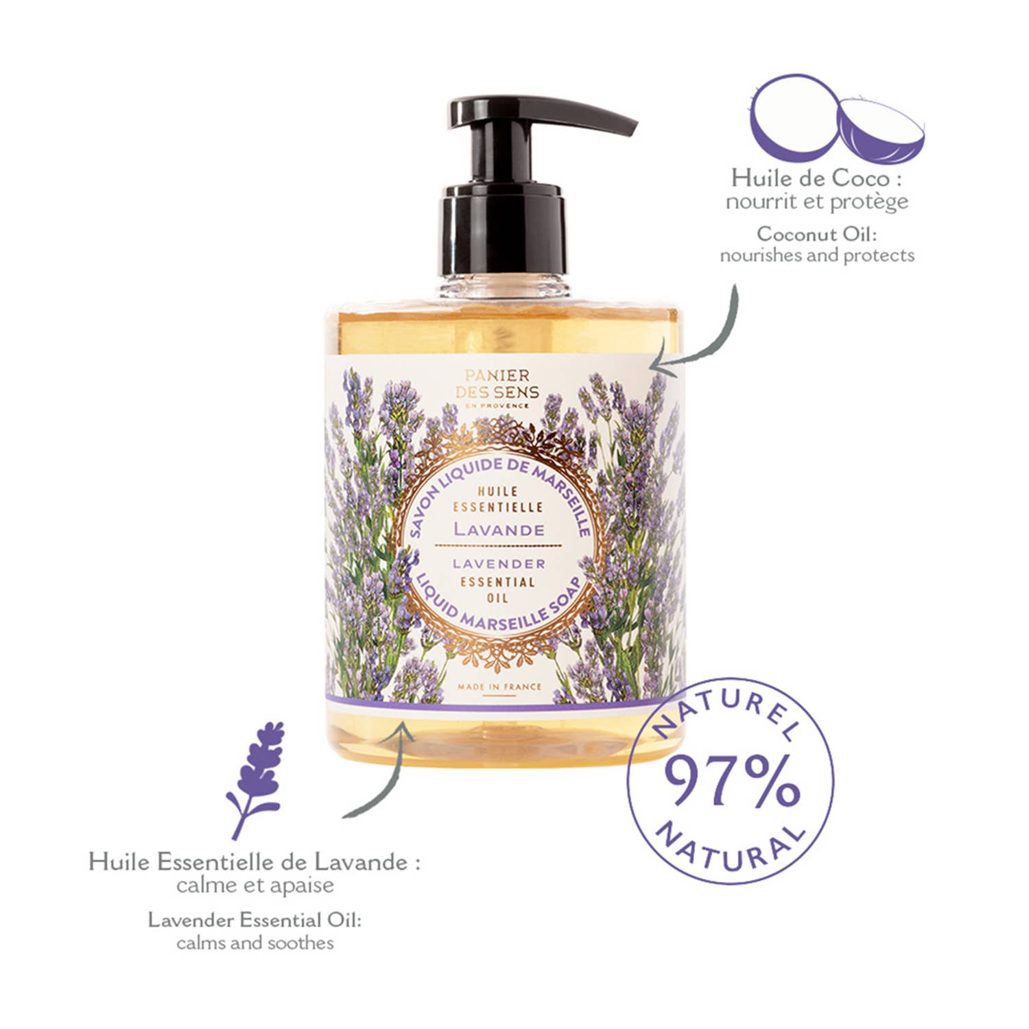 Panier Des Sens - Wholesale Body Wash/Shower Gel - Marseille Liquid Soap 500 ml | Lavender2