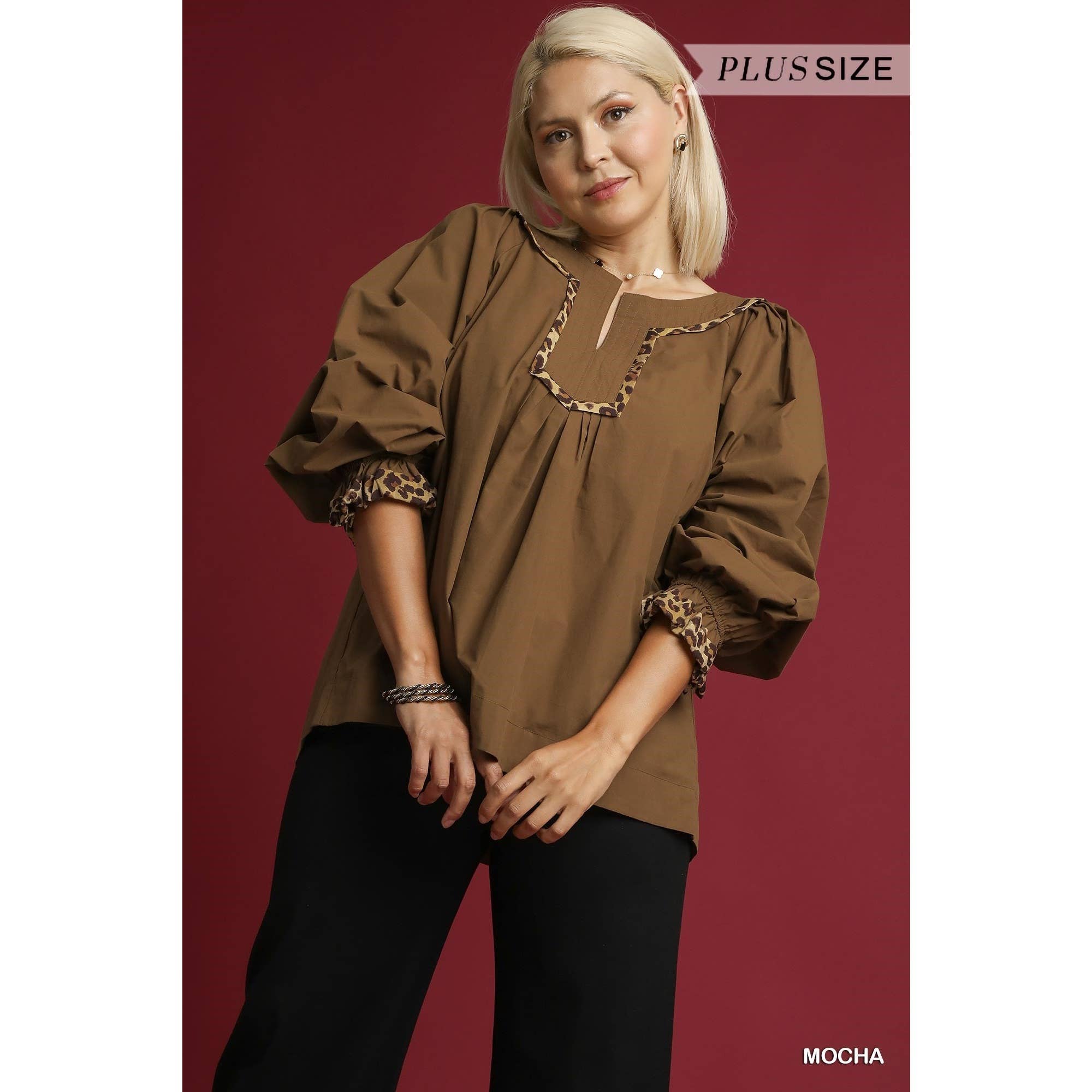 STYLE USA - Wholesale Shirt - Women's -  PLUS Leopard Trim Blouse10