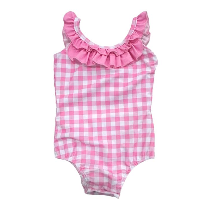 Sugar Bee Clothing - Wholesale One Piece Swimsuit - Kids - Girls Swimsuit - Bow Back - Pink Gingham3