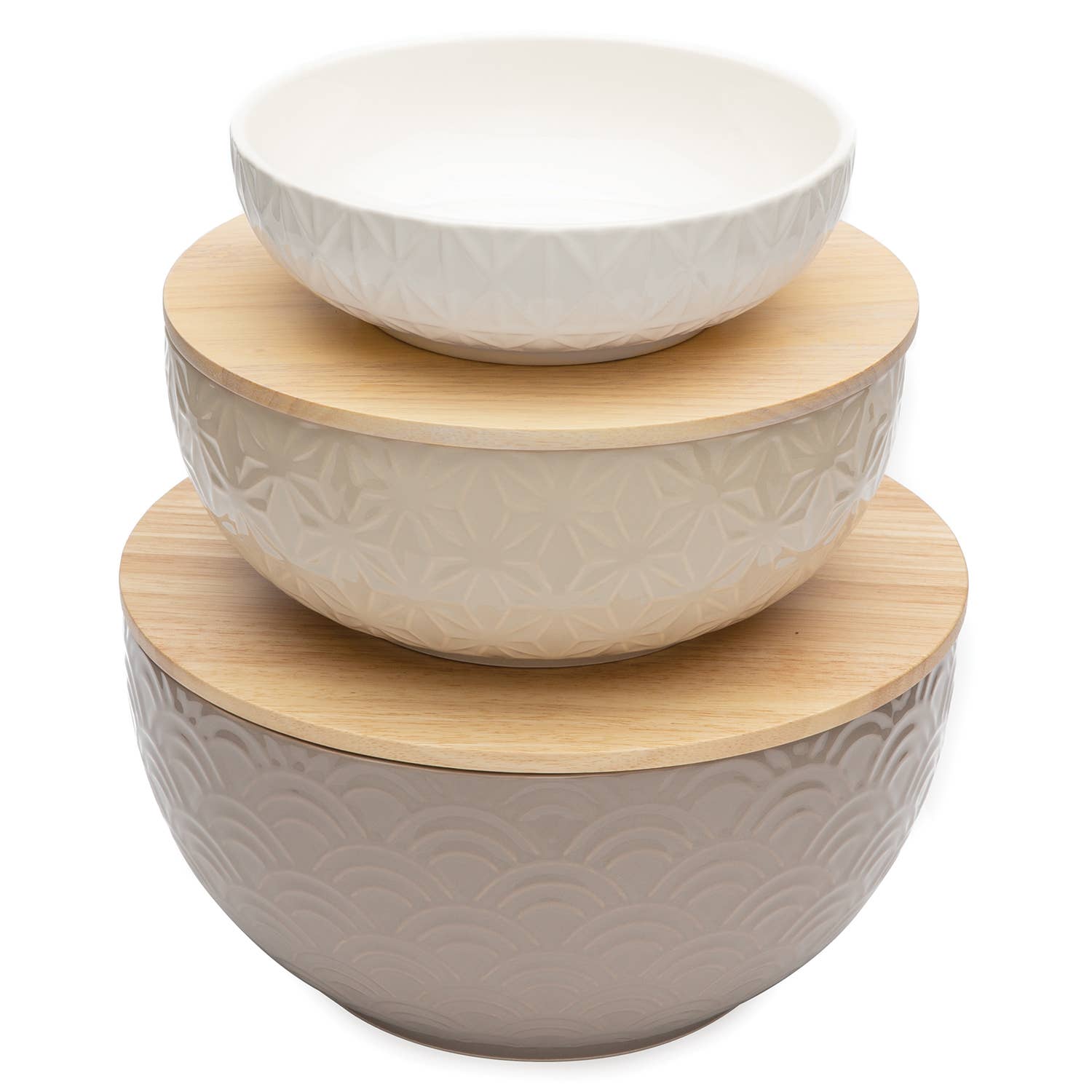 Conimar Promotions - Wholesale Serve Bowl - Set of 3 Mixing/Serving Bowls with 2 Wood Lids0