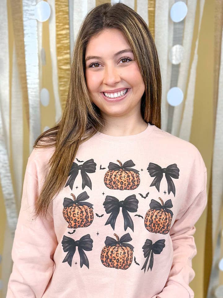Pumpkin Bows Graphic Sweatshirt for wholesale by Sugar Stitch