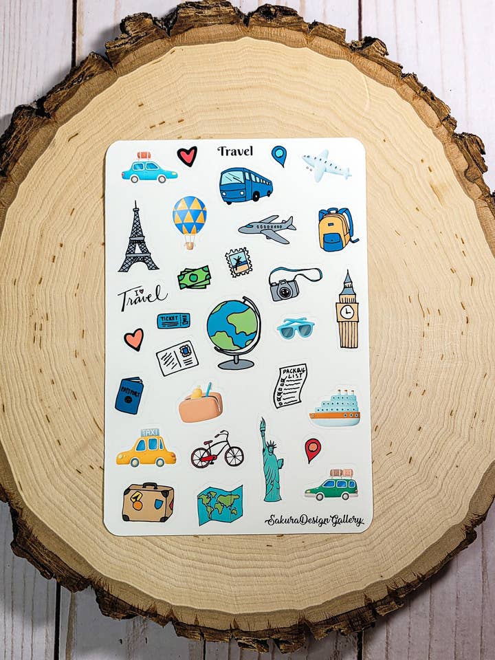 Feuille d'autocollants de voyage – Autocollants pour planificateur et album de scrapbooking pour la vente par Sakura Design Gallery