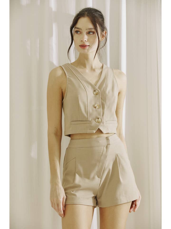 HP2446-1- HEATHERED HIGH WAISTED SHORTS for wholesale by STORIA