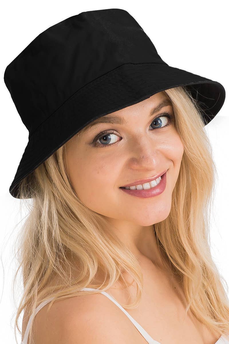 Cap Zone - Vente Bob – unisexe - Chapeau seau en coton uni réversible à fond noir2