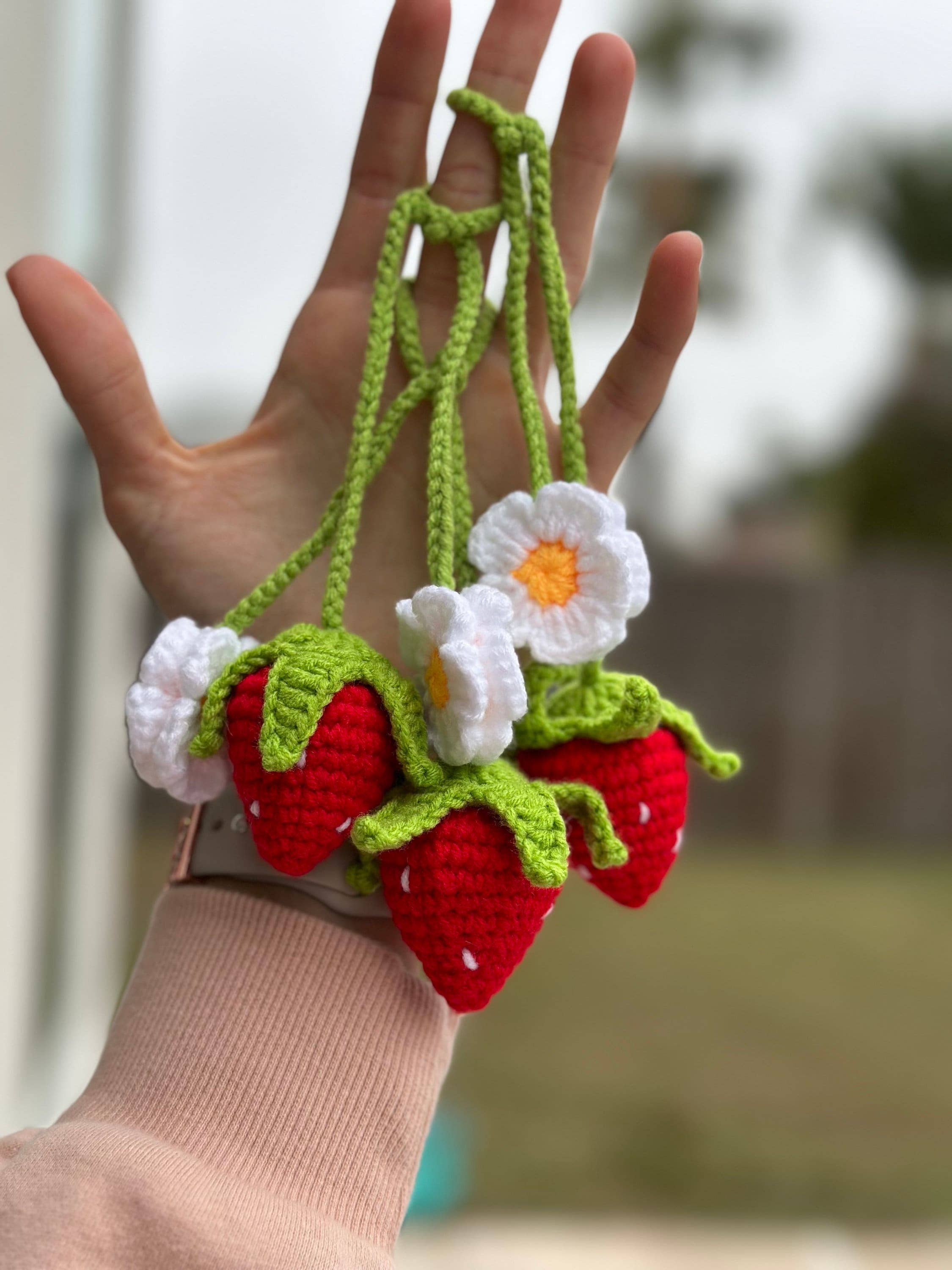 Anh2 LTD – Ornamento por atacado – Crochê de Morango, Decoração Pequena Cereja de Malha Artesanal0