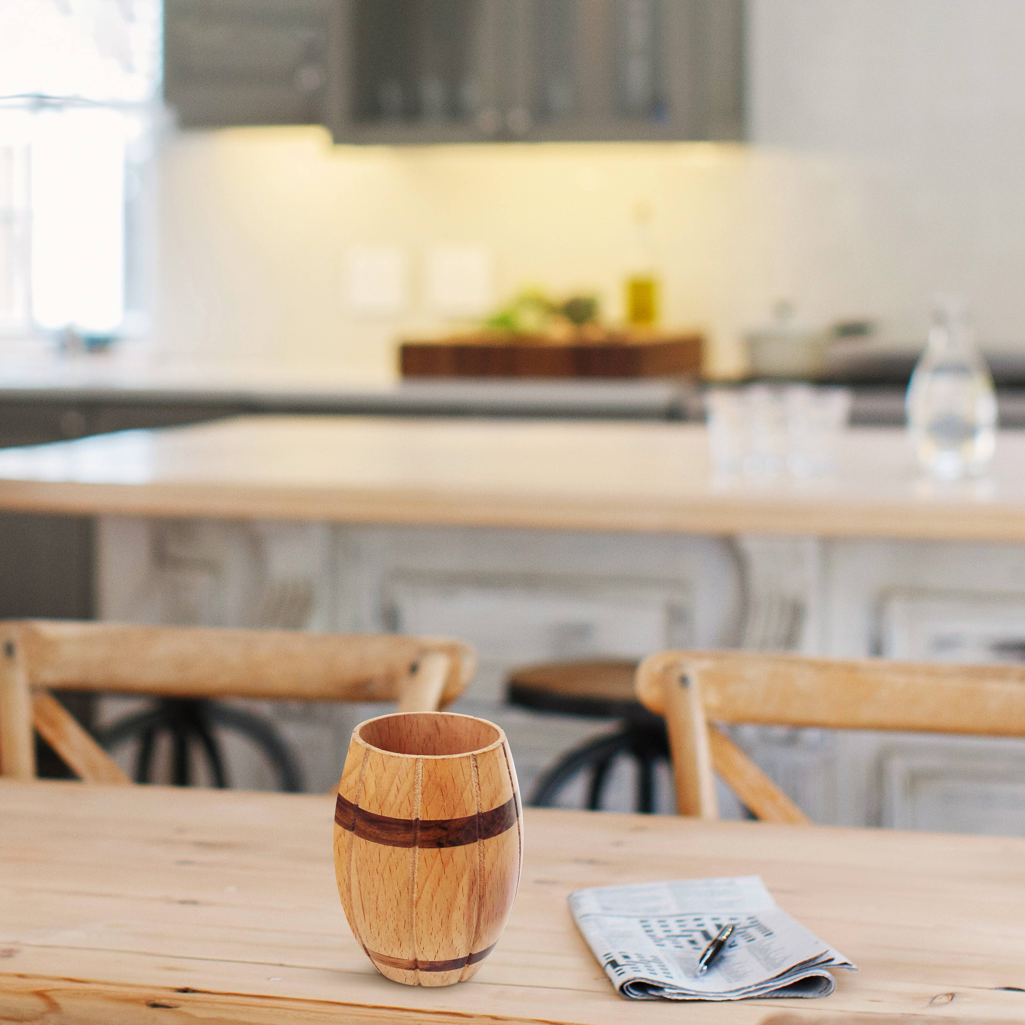 Quickway Imports - Wholesale Pen & Pencil Holder - Decorative Wine Barrel Shaped Wooden Pen Holder for Office1