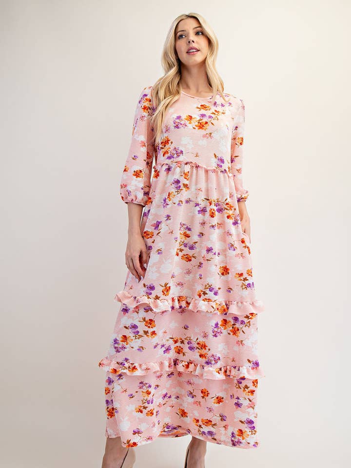 PLUS SIZE ANSTÄNDIG BLOMMIG VOLANGKLÄNNING I LAGER -MD13223-PL för wholesale av Celeste Clothing