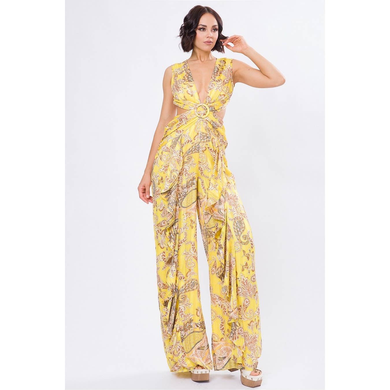 DORCAS – wholesale Jumpsuit – Women's – YORYU PRINT DEEP V-NECK RUFFLE JUMPSUIT7