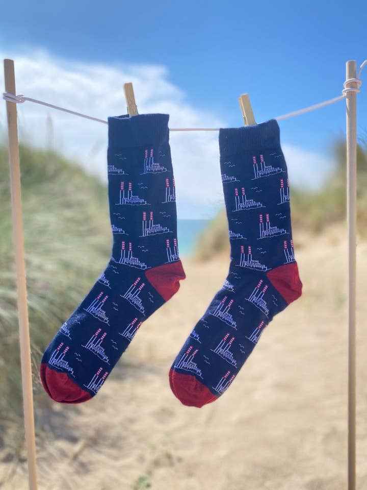 Poolbeg Chimneys-Organic cotton socks for wholesale by Due South