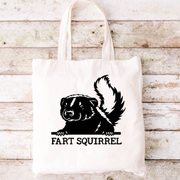 Fart Squirrel Tote Bag, Funny Tote Bag, Tote Bag, Canvas Tote Bag for wholesale by Brandi Dai Designs