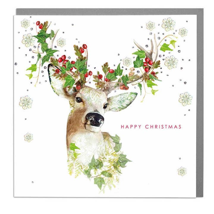 Lola Design Ltd - Wholesale Christmas Card - Wildlife Botanical Xmas - Stag ivy