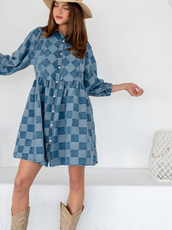 TR2048-01_WASHED GINGHEM DENIM BUTTON DOWN SHIRT DRESS for wholesale on Faire12