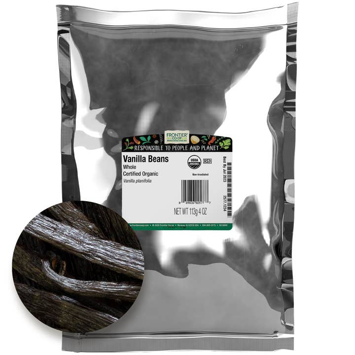 Frontier Co-op - Wholesale Vanilla/Fruit Extract - Organic Whole Bourbon Vanilla Beans, Kosher, Non GMO, 4 Oz1