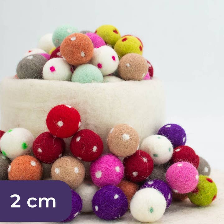 100pcs - 2cm Polka Dot Felt Balls | Wholesale Felt Balls for wholesale by Felt and Yarn