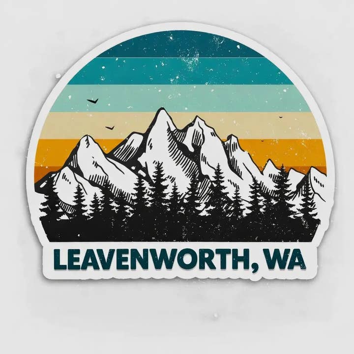 Leavenworth, Washington Mountains Waterproof Sticker for wholesale by Lyrical River Designs