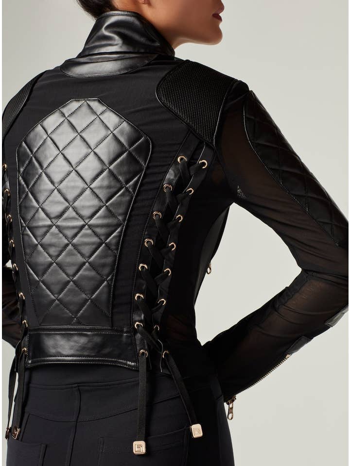 Negro-Oro Chaqueta moto de malla con ribetes dorados (JLS) de venta al por mayor en Faire