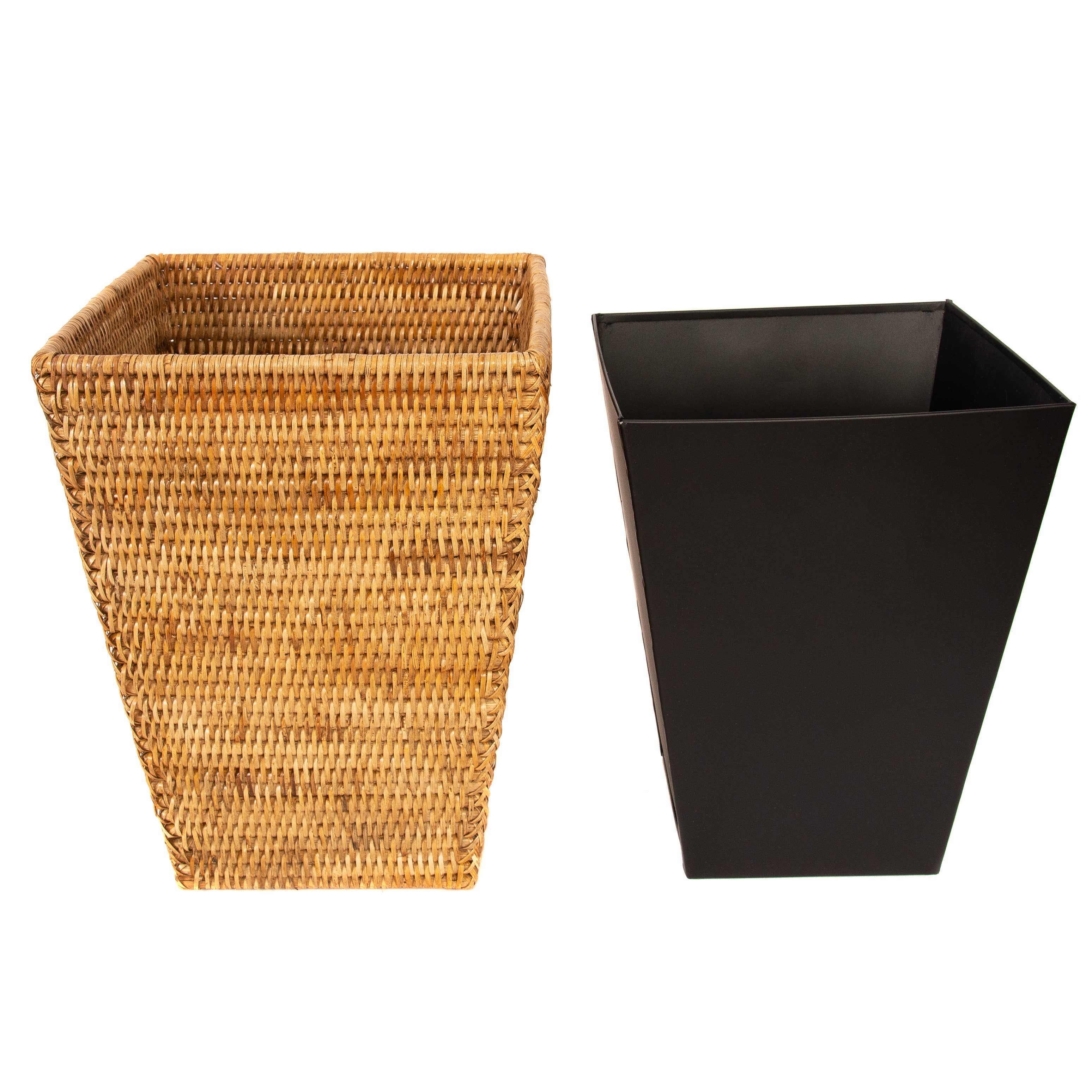Artifacts Trading Company - Wholesale Trashcan/Trash Bin - Square Tapered Rattan Waste Basket, Handwoven bin9