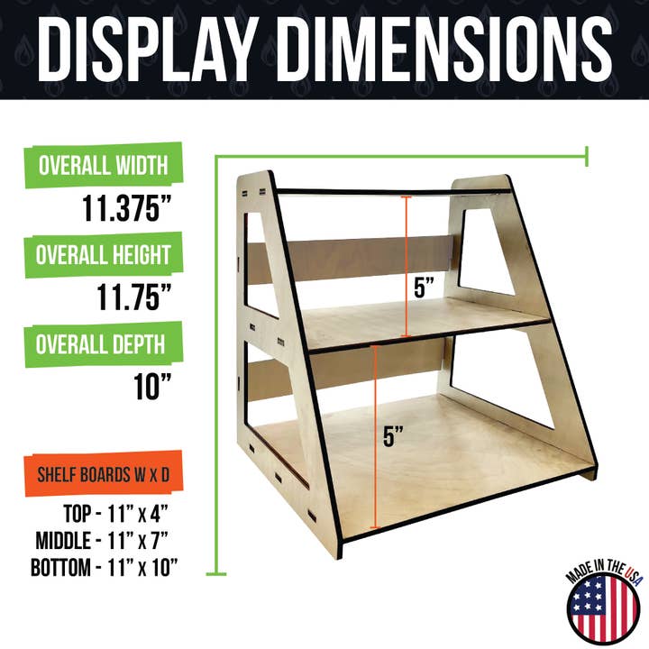 Torched Displays - Wholesale Retailer Display Stand/Case - 3-Tier Retail Table Display Stand with Shelves