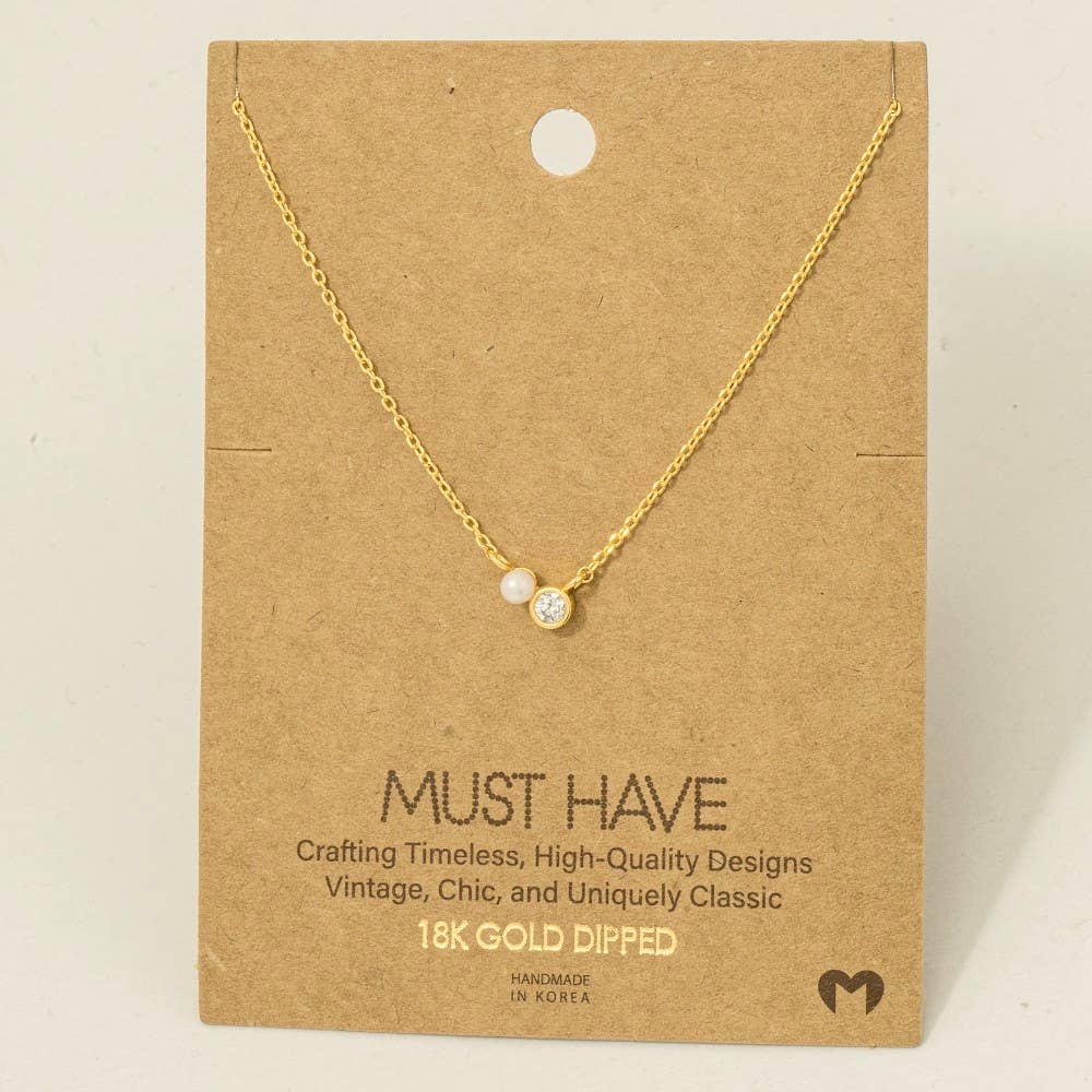 Fame Accessories - Wholesale Pendant/Charm Necklace - Mini Pearl And Cz Stud Charm Necklace1