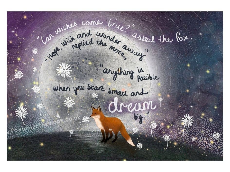 Fox Under The Moon – wholesale Art print – A4 Art Print ~ Wishes2