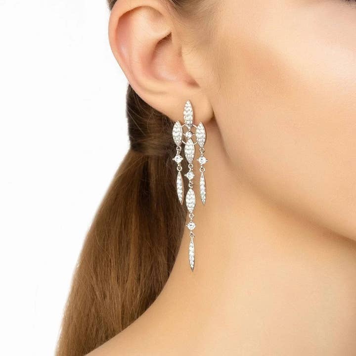 Latelita - Wholesale Dangle earrings - Valencia Statement Drop Earring White CZ Silver1