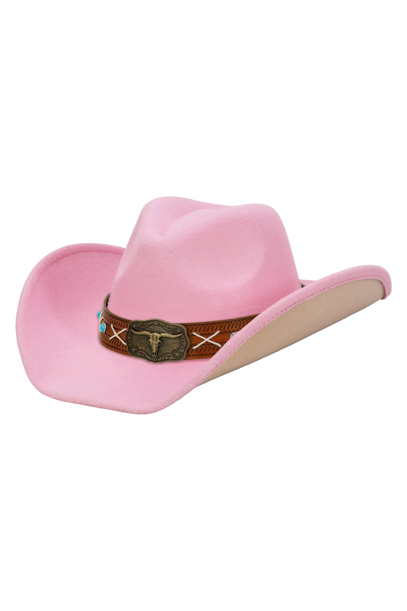 Cap Zone - Wholesale Cowboy Hat - Unisex - Longhorn Stitch Belt Two Tone Felt Cowboy Hat12