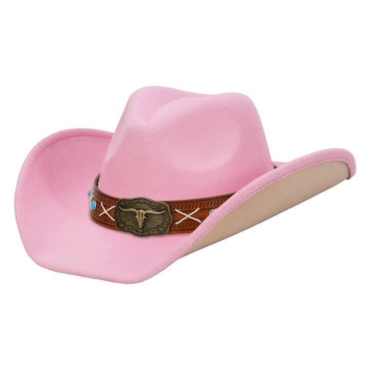 Cap Zone - Wholesale Cowboyhoed - Uniseks - Longhorn Stikselriem Tweekleurige Vilt Cowboyhoed12