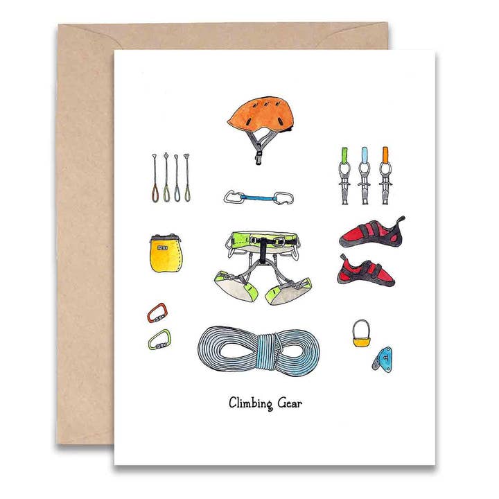 Climbing gear Card for wholesale by Jodi Lynn's Emporium of Doodles