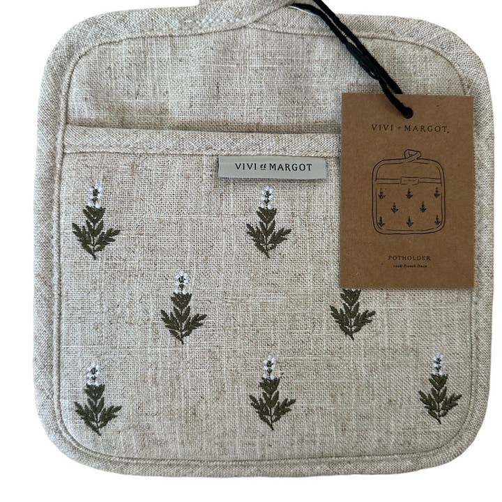 Vivi et Margot - Vendita all'ingrosso Guanti da forno/Presine - Presina in lino francese con ricamo floreale3