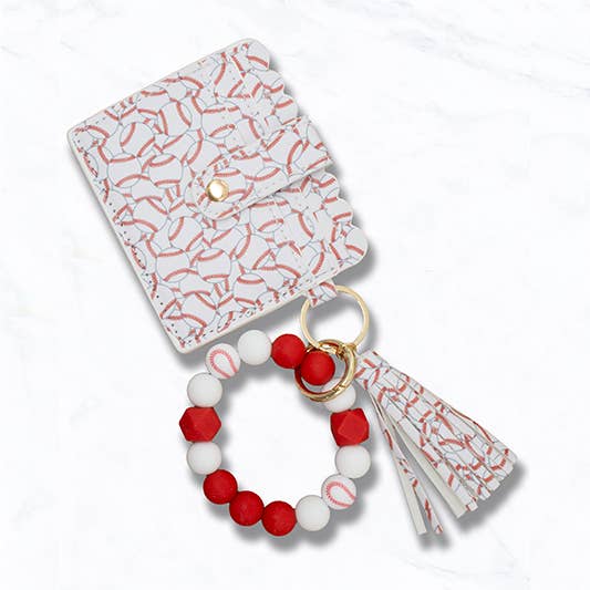 Suzie Q USA - Wholesale Keychain Bracelet - Sport Print Beaded Keychain with Wallet & Tassel2