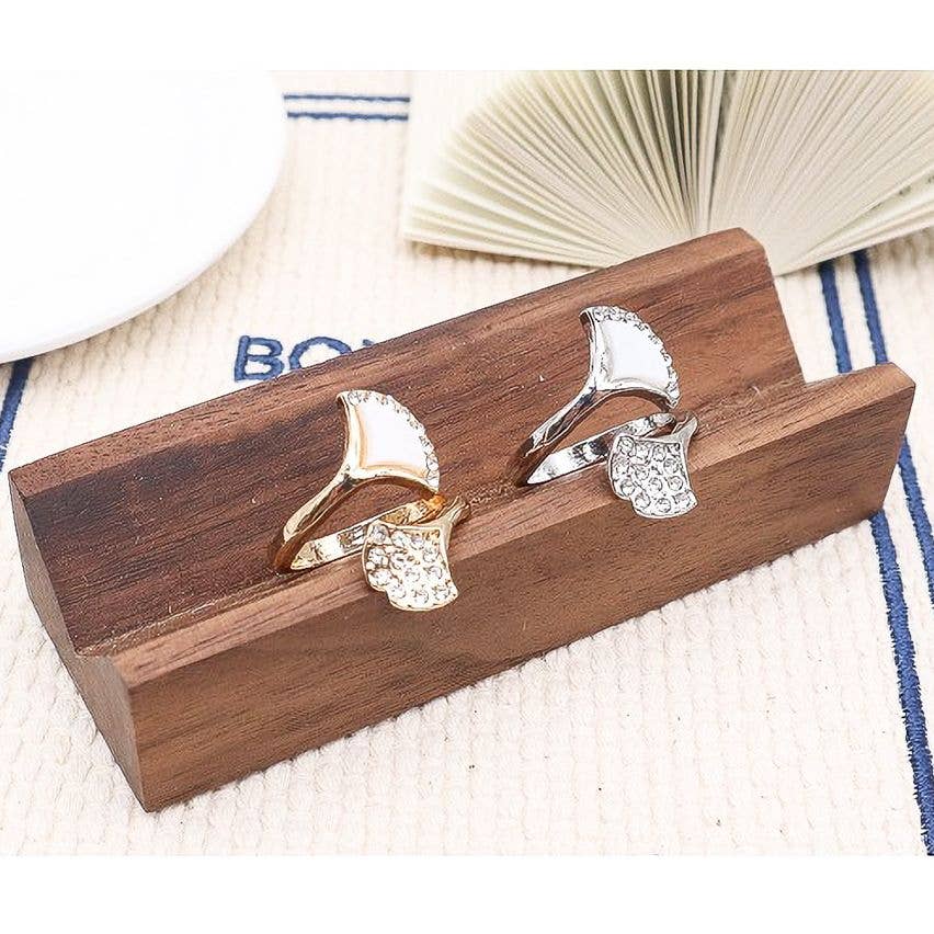 Diacly - Vente Bague de cocktail/de cérémonie - 12 bagues de mode ajustables en forme de feuilles de ginkgo dorées et argentées