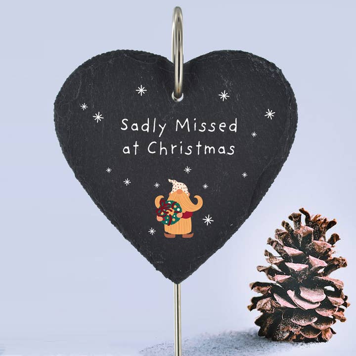 P7266 - Gonk Gnome Wreath Sadly Missed Memorial Slate Grave for wholesale by Vivid Squid Wholesale