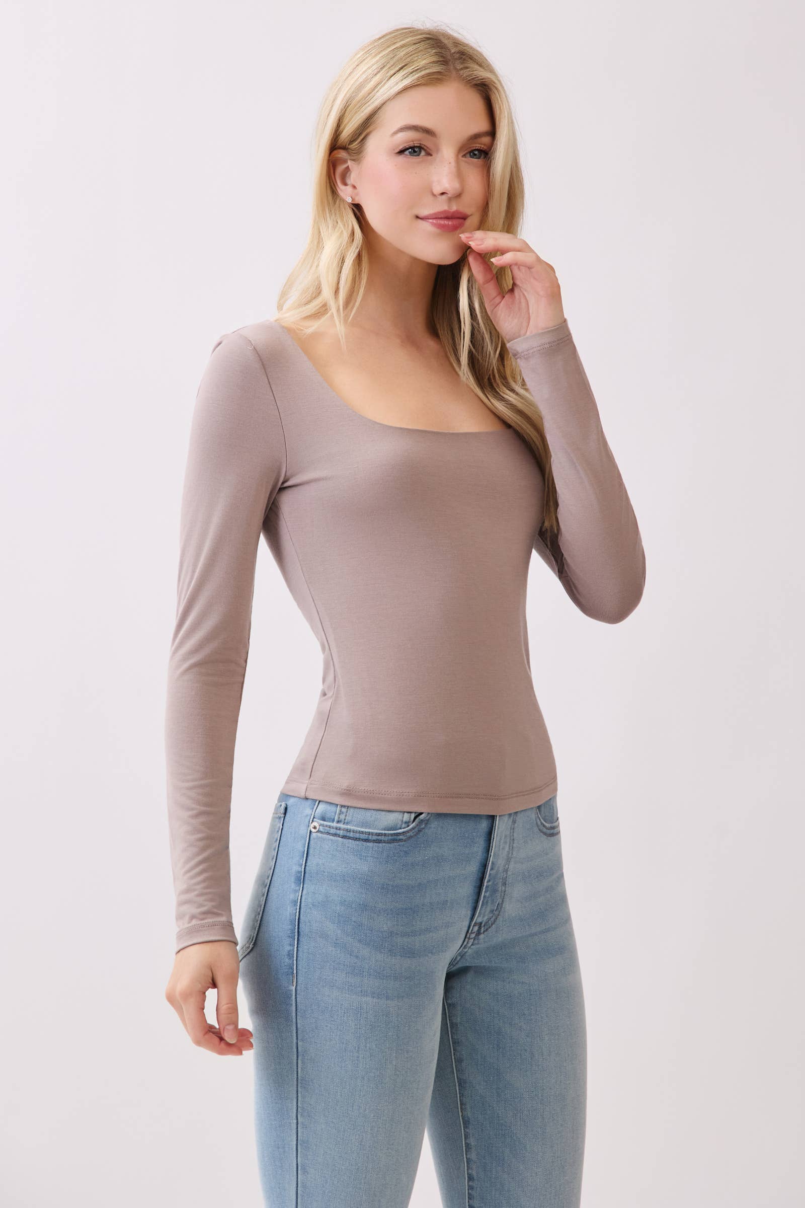 Final Touch - Wholesale Knit Top - Women's - Double Layered Square Neck Basic Top - T171091