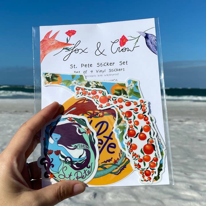 Lot d'autocollants Saint-Pete/ Floride Autocollants St. Pete pour la vente par Fox & Crow Paper co.