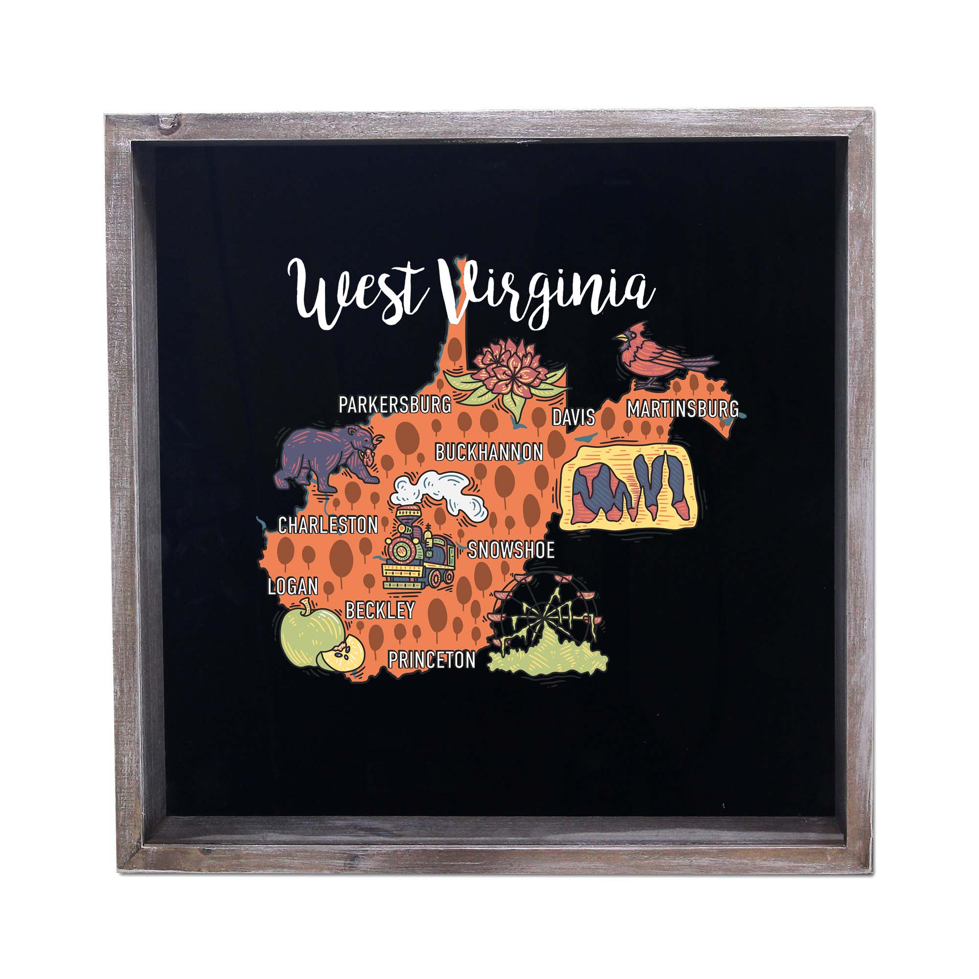 Torched Products - Wholesale Sign - State Map Design Shadow Box - Gray46