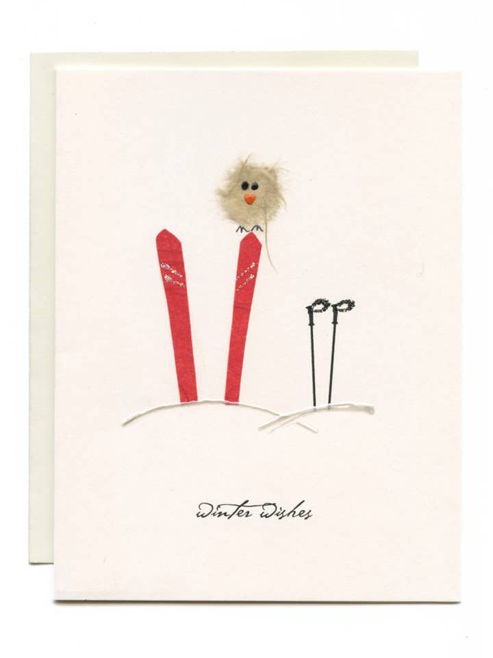 "Winter Wishes" Bird on Skis for wholesale by FLAUNT HANDMADE CORRESPONDENCES