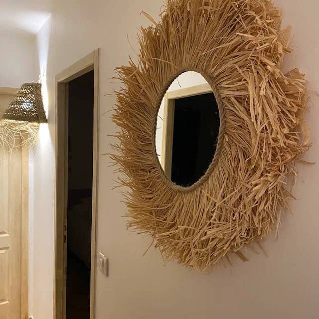 Geometrik Design - Wholesale Wall Stone - Natural Raffia Decorative Mirror3