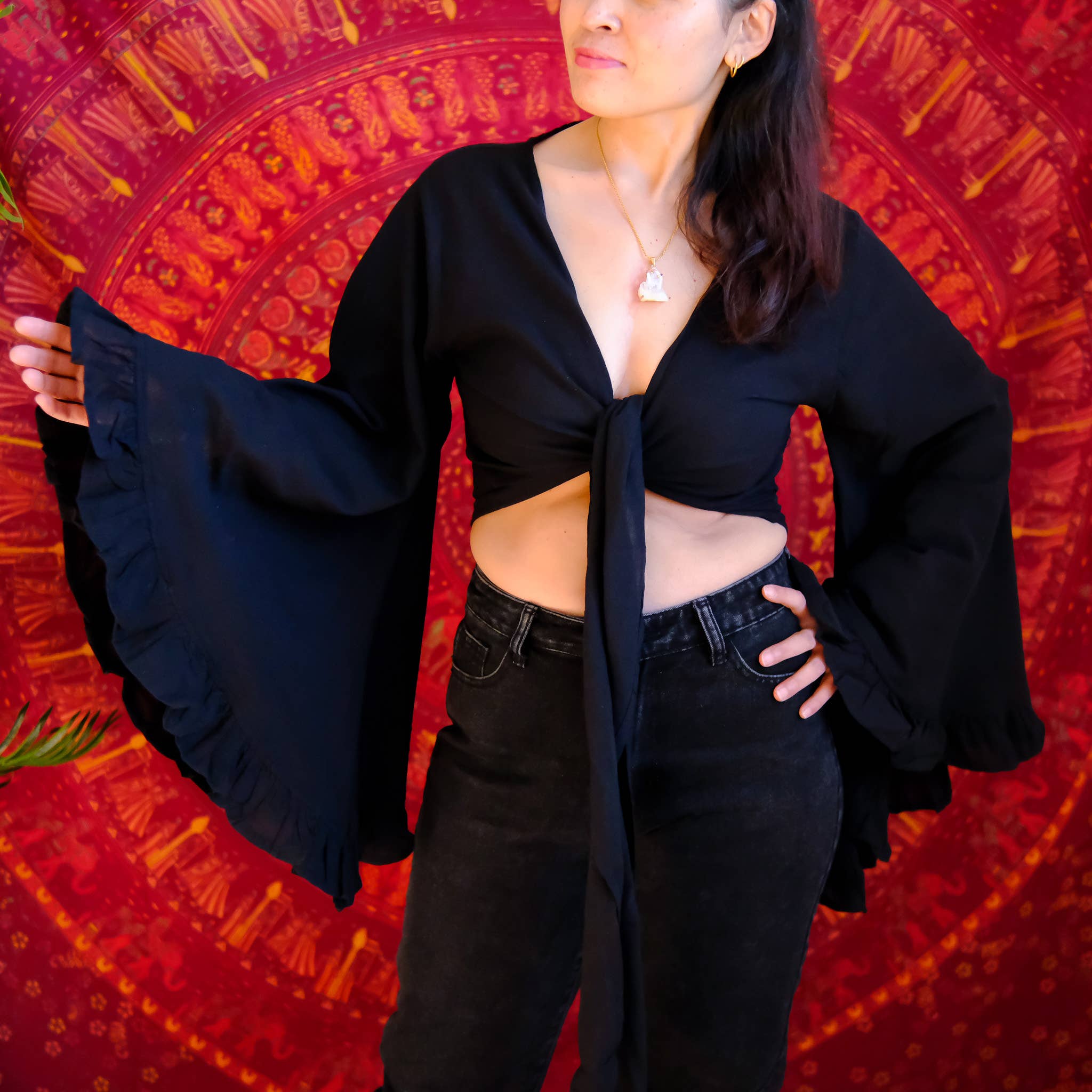 Karma Nepal Crafts - Wholesale Blouse - Women's - Cotton Flare Sleeve Top with Ruffle4