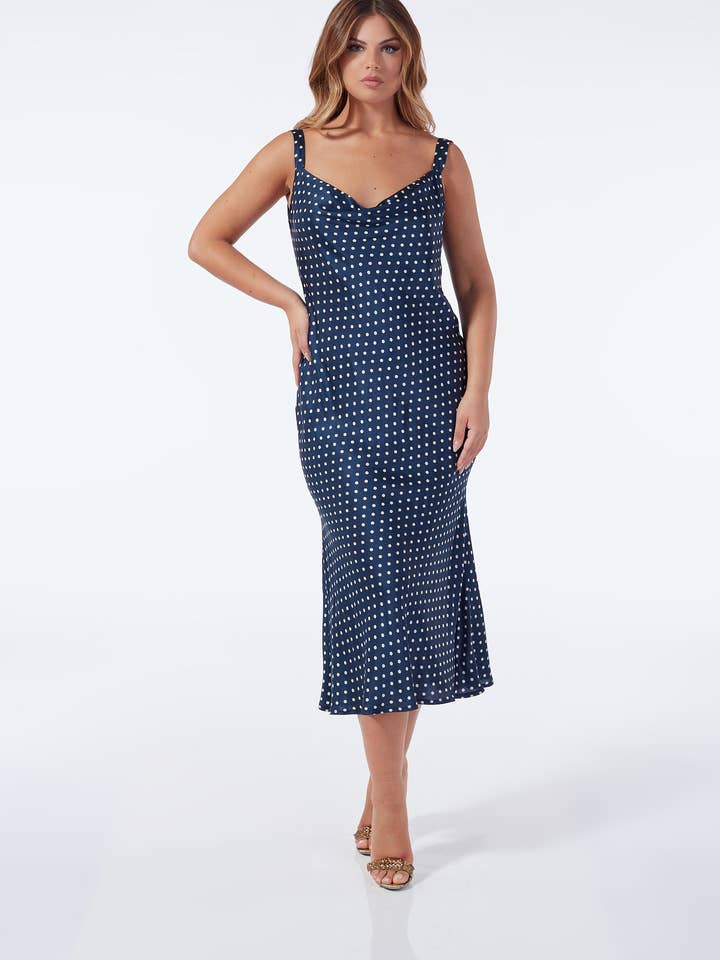 Abito raso di viscosa pois scollo morbido per la vendita all'ingrosso da parte di Oltretempo