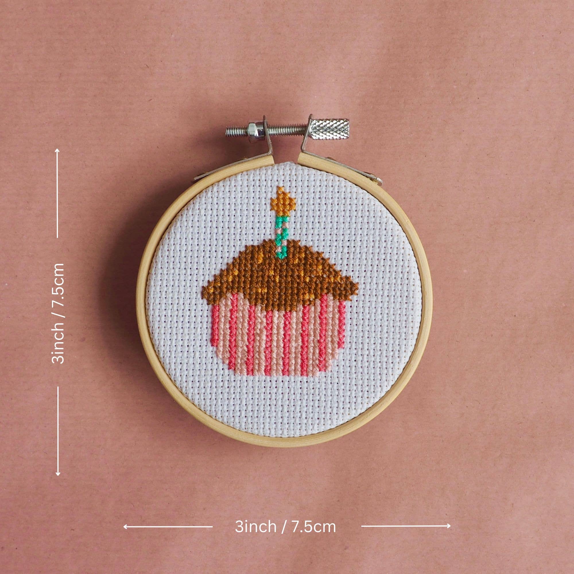 Thimble and Fabric - Wholesale Embroidery/Cross Stitch Supplies - Chocolate Cupcake Mini Cross Stitch Kit | Beginner Craft Kit4