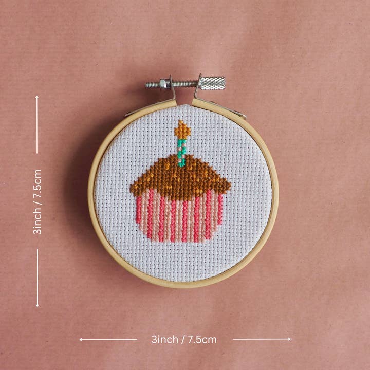 Thimble and Fabric - Wholesale Embroidery/Cross Stitch Supplies - Chocolate Cupcake Mini Cross Stitch Kit | Beginner Craft Kit4