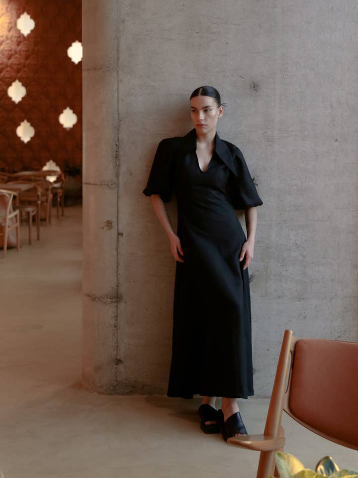 Amari Maxi Black Linen Dress for wholesale by MAET