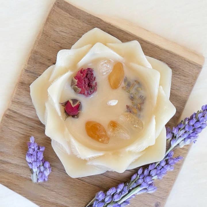 Namaste Home - Wholesale Novelty Candle - Peace Offering Beeswax Lotus Candle, Citrine Abundance Gift2