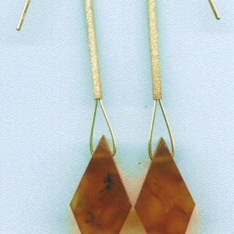 Mia's Polish Treasures - Wholesale Dangle Earrings - Diamond Shaped Cognac Amber Earring on Silver Pole0