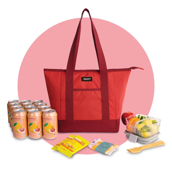 PackIt® Freezable 12-Can Tote Cooler, Poppy for wholesale by PackIt