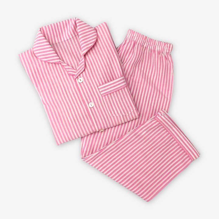 Women Classic Pink Stripes Pajama Set for wholesale by Little West Street