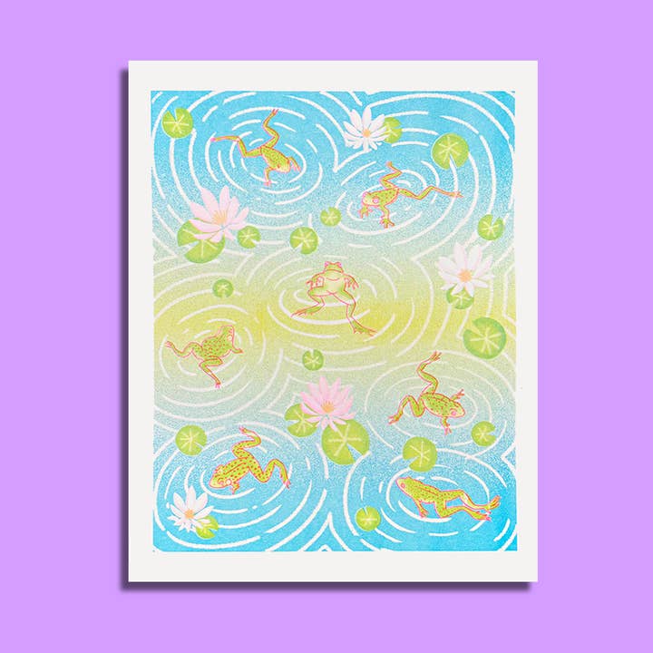 Frog Pond - Risograph Print for wholesale by Tamiko Sidore Studio