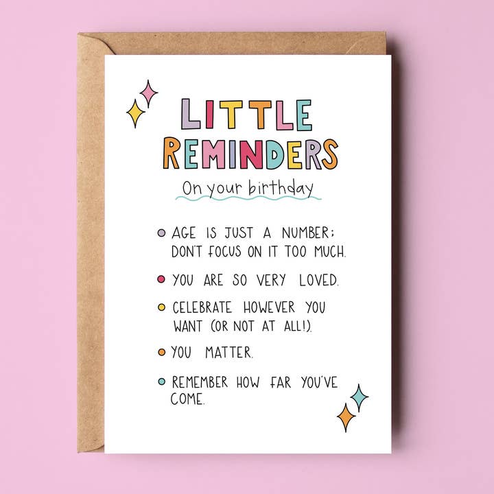 A6 Little reminders birthday cards for wholesale by Art is my therapy