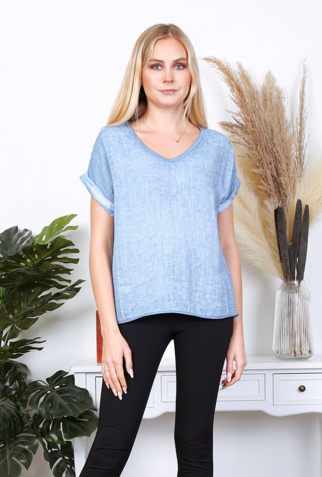 LÉA & LUC - Vente T-shirt – femme - T-Shirt texturé en 100% lin REF. 6513