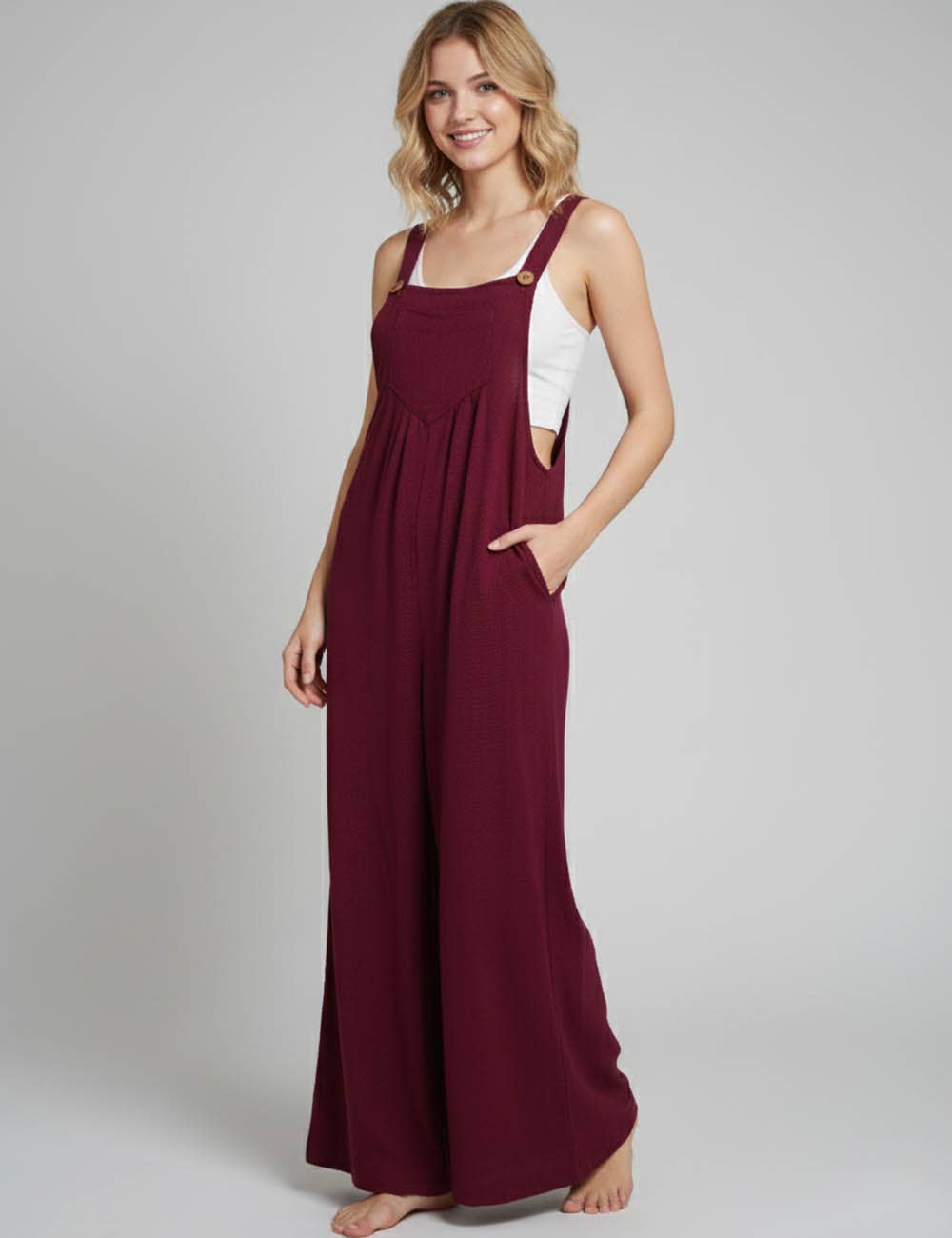 Sweetkama - Wholesale Overalls - Women's - Solid Color Botton Strape Overalls Daily Jumpsuit SKJ235715